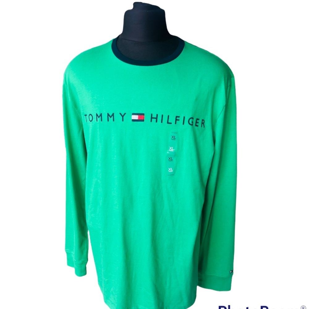 Tommy Hilfiger Men's Long Sleeve Logo T Shirt Green